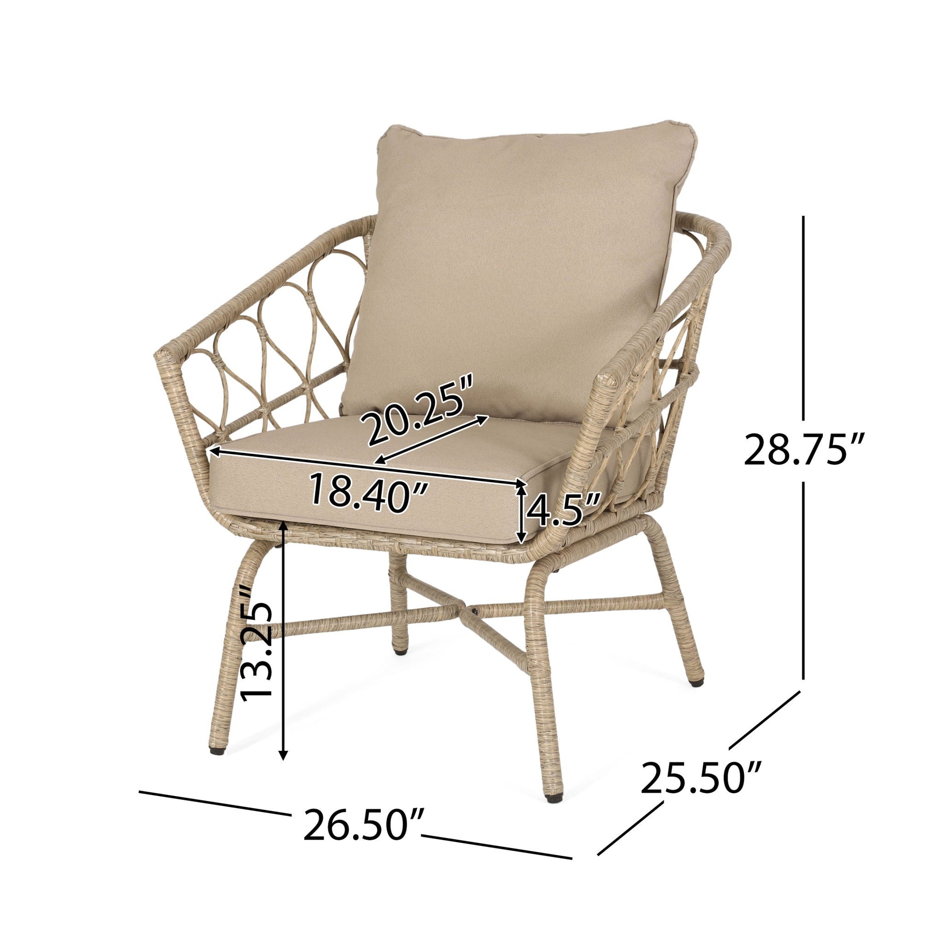 Bruce Outdoor Club Chair Set with water resistant cushions on beige wicker frame on Tampa Home & Garden Store