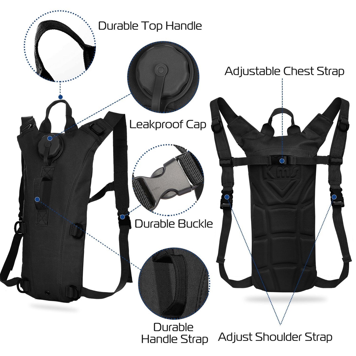iMounTEK Tactical Hydration Pack 3L black water bladder backpack by GemGear with durable top handle and chest strap on Tampa Home & Garden Store