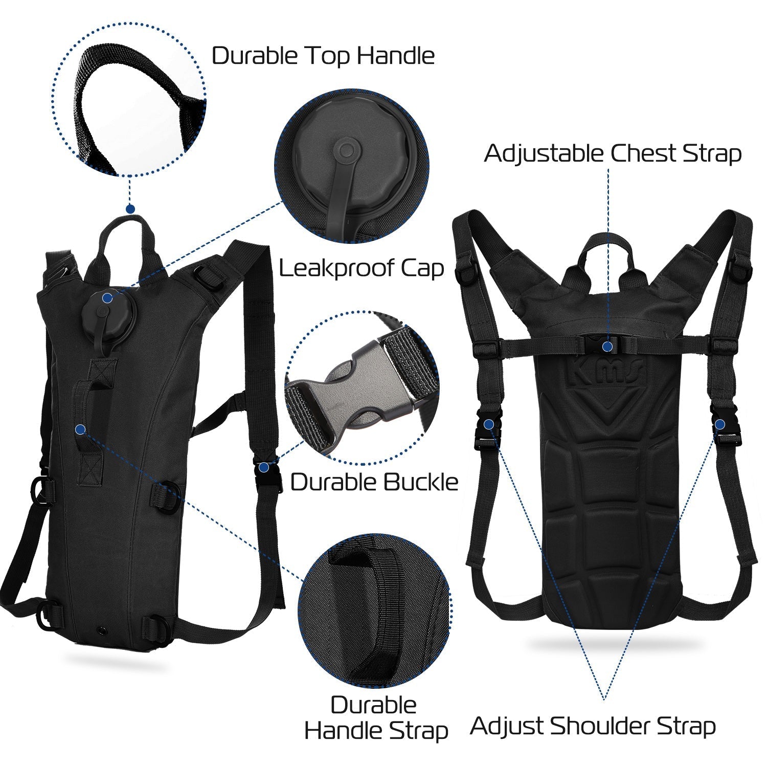 iMounTEK Tactical Hydration Pack 3L black water bladder backpack by GemGear with durable top handle and chest strap on Tampa Home & Garden Store