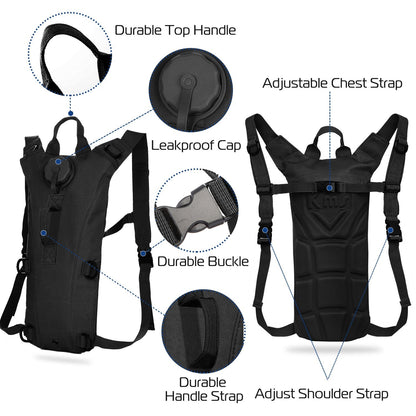 iMounTEK Tactical Hydration Pack 3L black water bladder backpack by GemGear with durable top handle and chest strap on Tampa Home & Garden Store