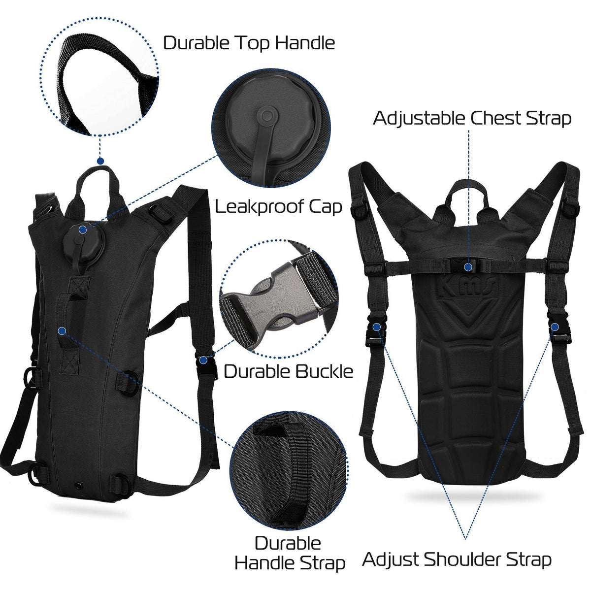 iMounTEK 3L Tactical Hydration Pack black backpack with top handle and adjustable straps on Tampa Home & Garden Store