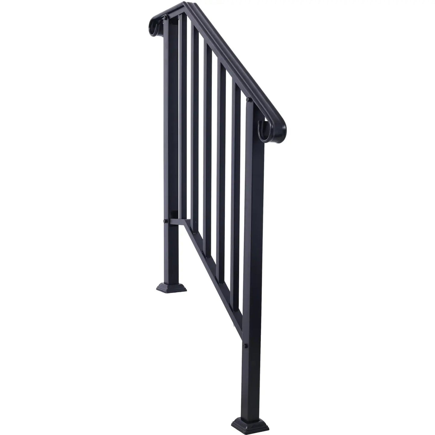 Black wrought iron outdoor stair handrail for 2-3 steps, fits concrete or wood stairs on Tampa Home & Garden Store