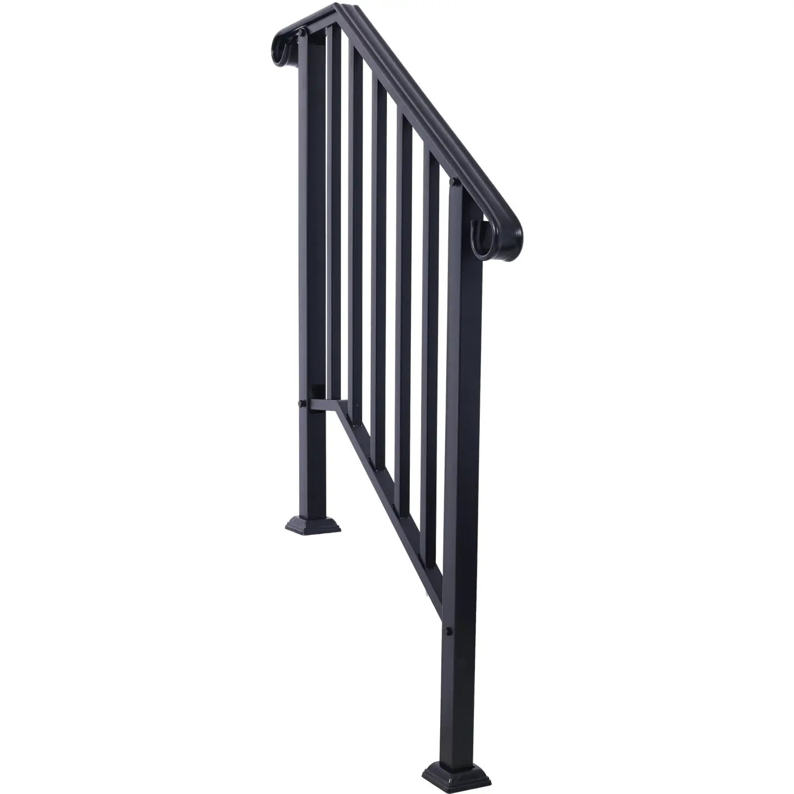 Black wrought iron outdoor stair handrail for 2-3 steps, fits concrete or wood stairs on Tampa Home & Garden Store