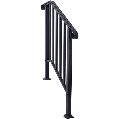 Black wrought iron outdoor stair handrail for 2-3 steps, fits concrete or wood stairs on Tampa Home & Garden Store