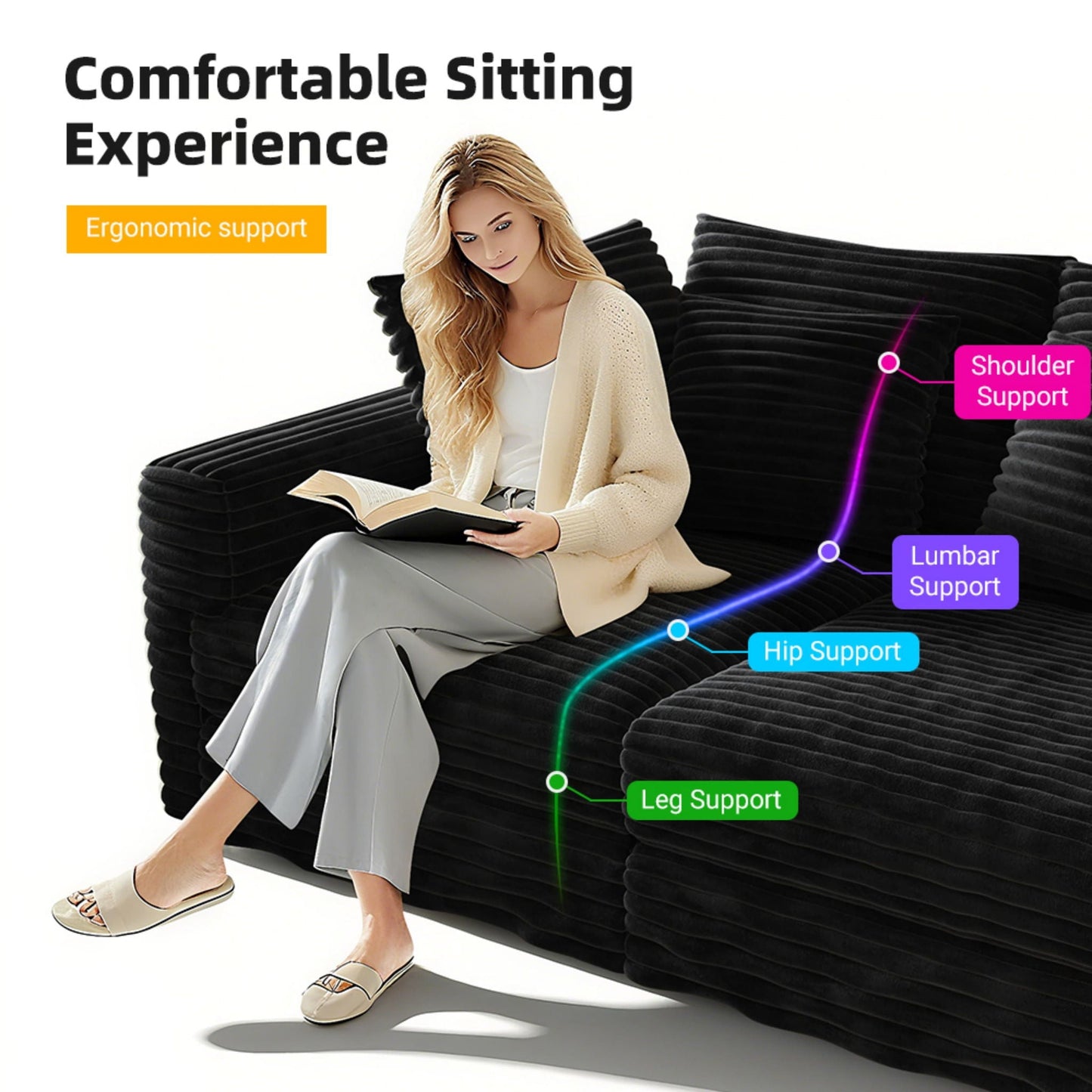 Convertible Sofa With Deep Seat and Pillows