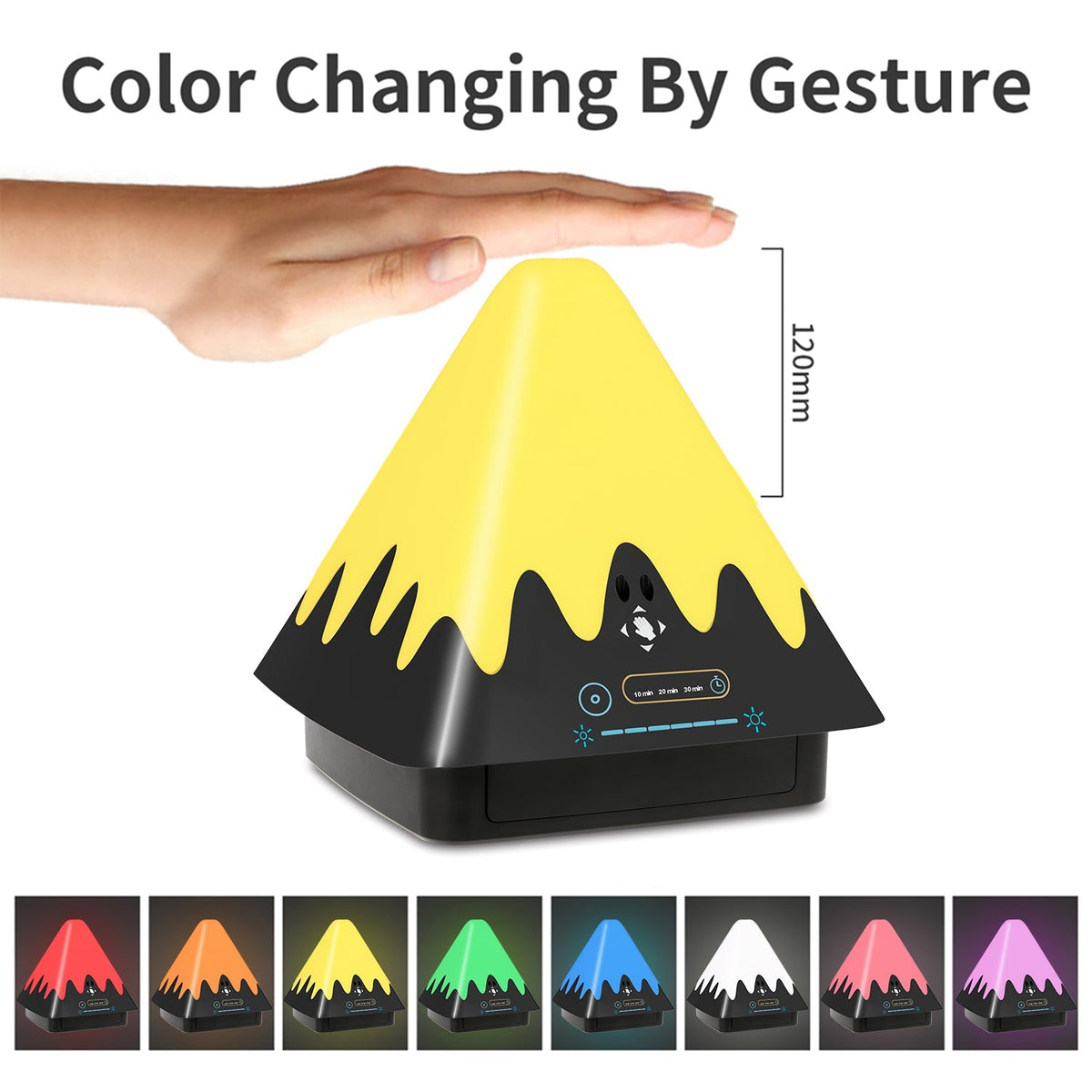 Touch-control night light lamp with yellow peak shade on a black base; 8-color change on Tampa Home & Garden Store