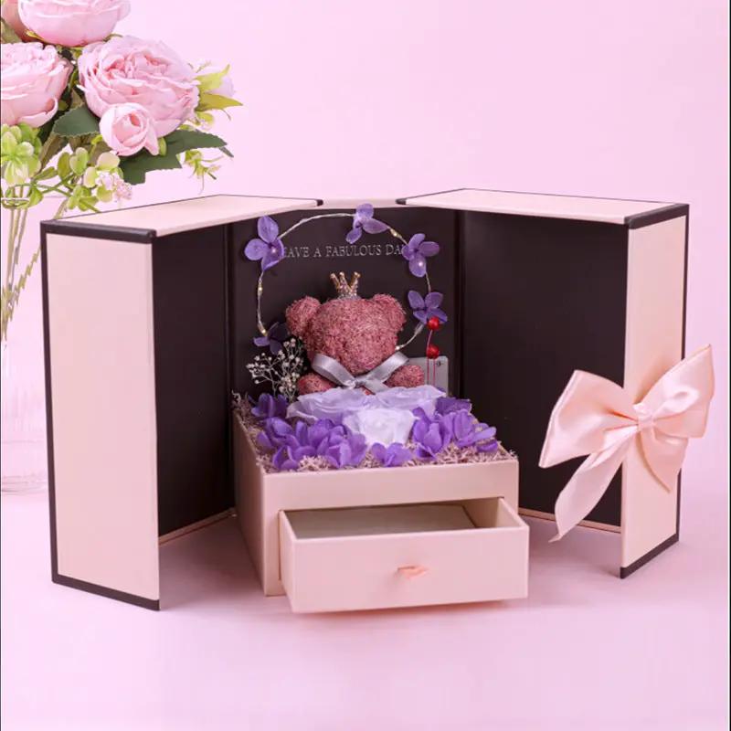 Little Bear preserved flower gift box pink with drawer and purple blooms by FLIPSTYLEZLLC on Tampa Home & Garden Store