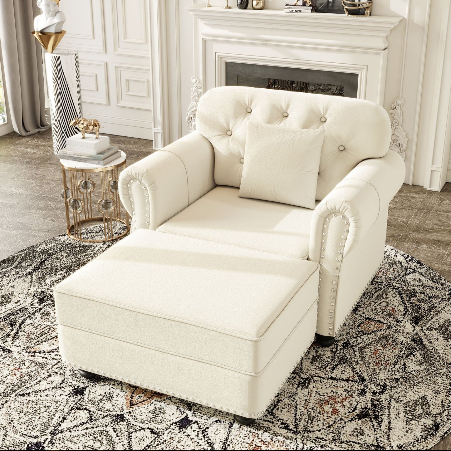 Sofa with nailhead trim and rolled armrests