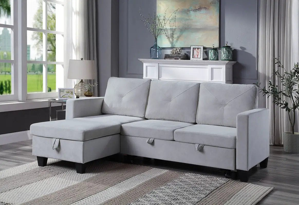 Nova sleeper sectional sofa with storage chaise in light gray fabric by Unique Piece Furniture on Tampa Home & Garden Store