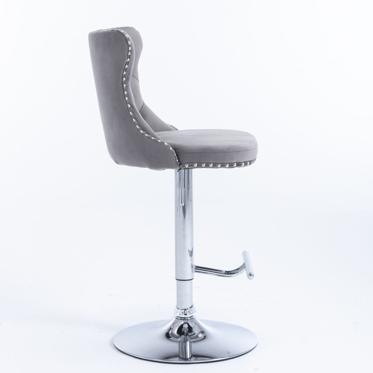 Swivel adjustable-height barstool set of 2 in gray upholstery with chrome base on Tampa Home & Garden Store