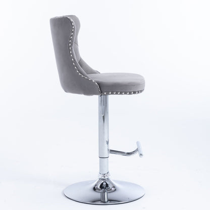 Swivel adjustable-height barstool set of 2 in gray upholstery with chrome base on Tampa Home & Garden Store