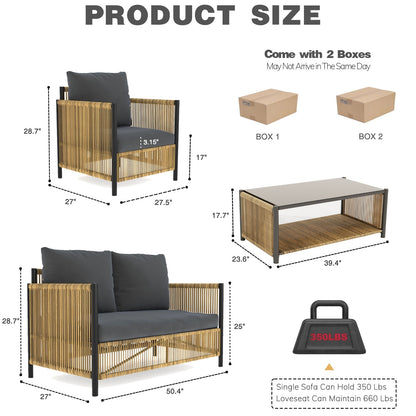 Patio 4-Piece Brown PE Wicker Sofa Set with Grey Cushions by HouseOfZazla outdoor furniture on Tampa Home & Garden Store