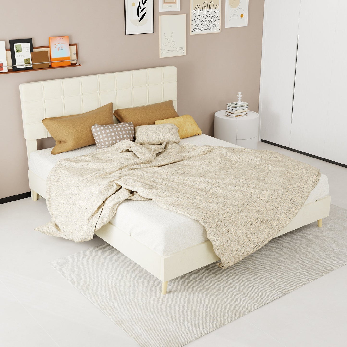 Modern Upholstered Bed Frame and Velvet Fabric