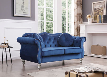 Stylish flared-arm loveseat in blue velvet with nailhead trim by HouseOfZazla on Tampa Home & Garden Store