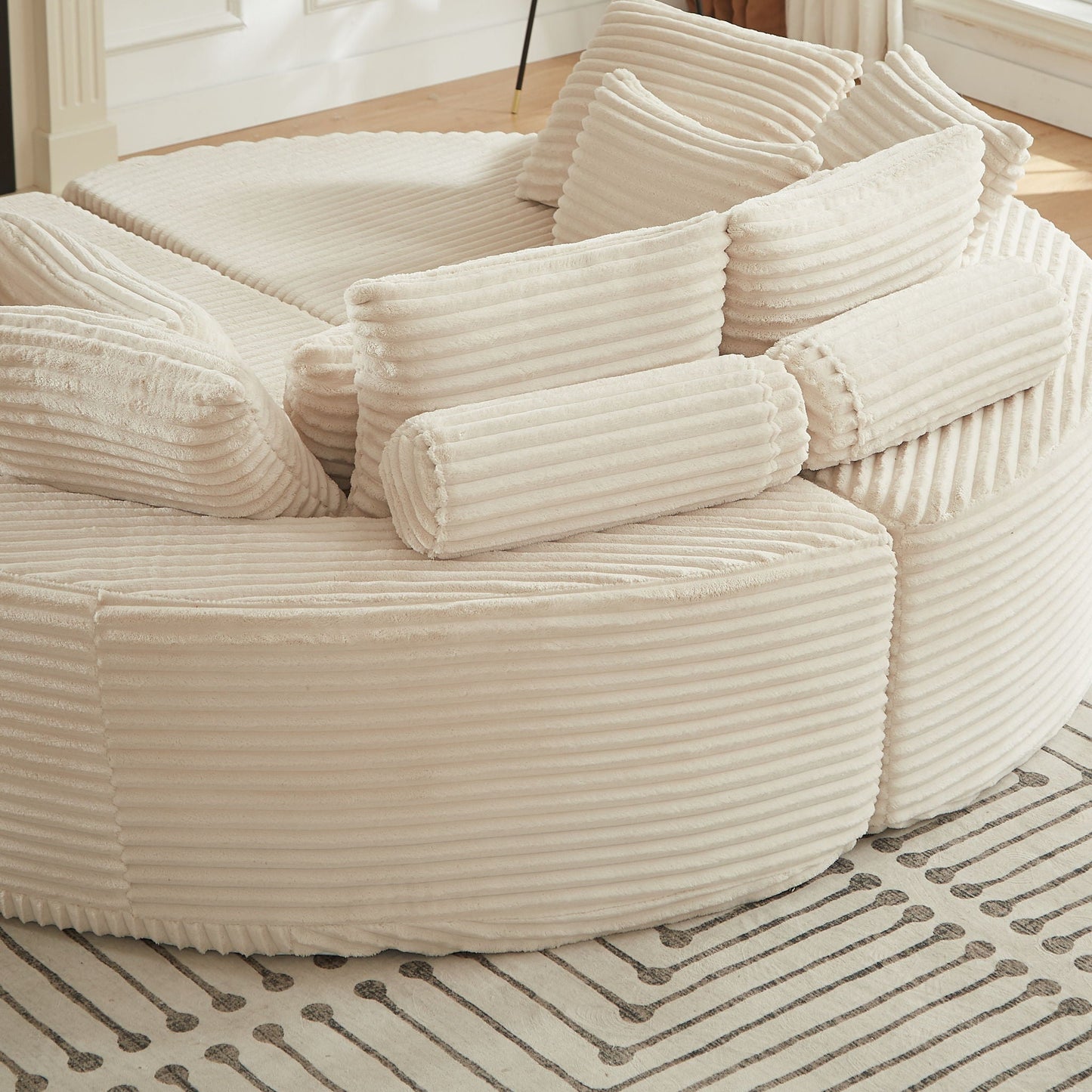 Round Oversized Sofa Bed with Throw Pillows