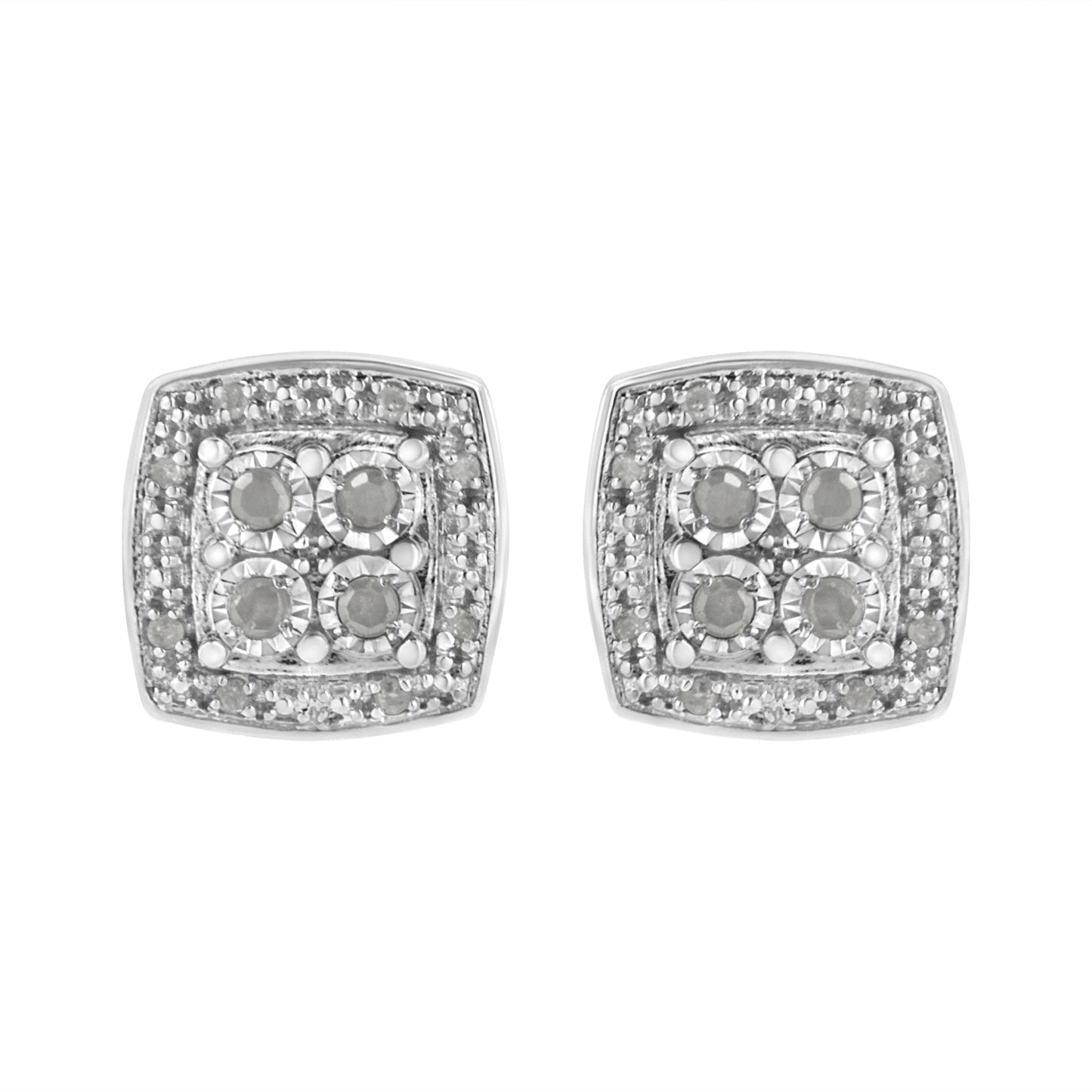 Sterling silver square milgrain diamond stud earrings pair, 1/4 cttw, I-J color I3 clarity by Bids.com on Tampa Home & Garden Store