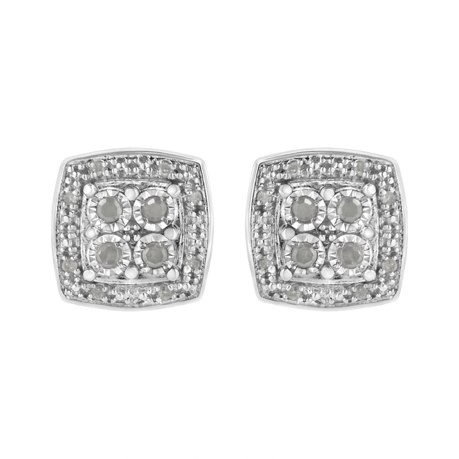 Sterling silver square milgrain diamond stud earrings pair, 1/4 cttw, I-J color I3 clarity by Bids.com on Tampa Home & Garden Store