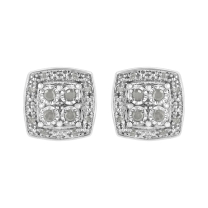 Sterling silver square milgrain diamond stud earrings pair, 1/4 cttw, I-J color I3 clarity by Bids.com on Tampa Home & Garden Store