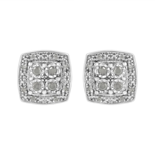 Sterling silver square milgrain diamond stud earrings pair, 1/4 cttw, I-J color I3 clarity by Bids.com on Tampa Home & Garden Store