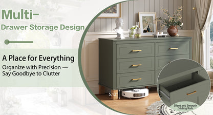 6-Drawer Double Dresser in Olive with brass pulls in olive-green finish on Tampa Home & Garden Store