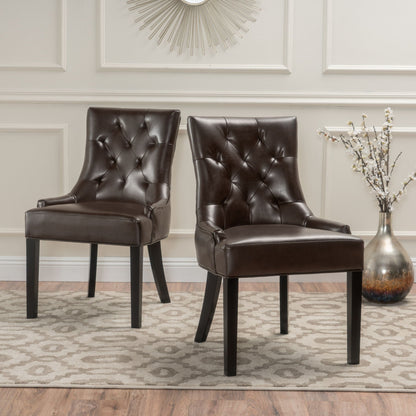 Contemporary Cheney Dining Chair Set with Tufted Design in dark brown leather, 2 chairs on Tampa Home & Garden Store