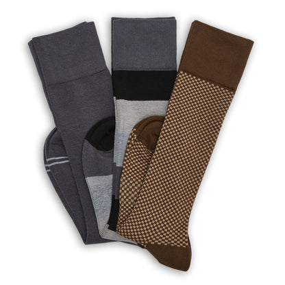 F23 Dress Sock 3-Pack A DeadSoxy boardroom socks in gray, charcoal, and brown checker on Tampa Home & Garden Store