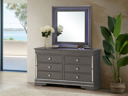 Verona Dresser with Embossed X Design Crystals in dark metallic gray; diamond-grid fronts on Tampa Home & Garden Store