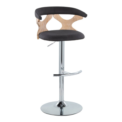 Contemporary adjustable barstool with swivel, black upholstered seat, rounded wooden back on Tampa Home & Garden Store