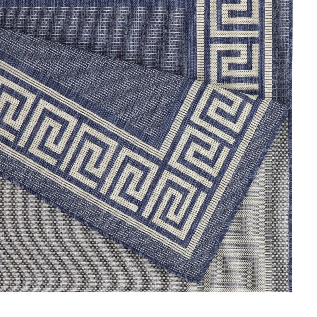 Sunshine blue runner rug with Greek-key border, 2 ft 7 in x 7 ft 3 in, polypropylene on Tampa Home & Garden Store