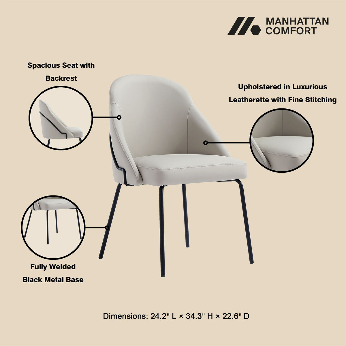 HouseOfZazla vegan upholstered dining chair with high-density foam beige and black metal base on Tampa Home & Garden Store