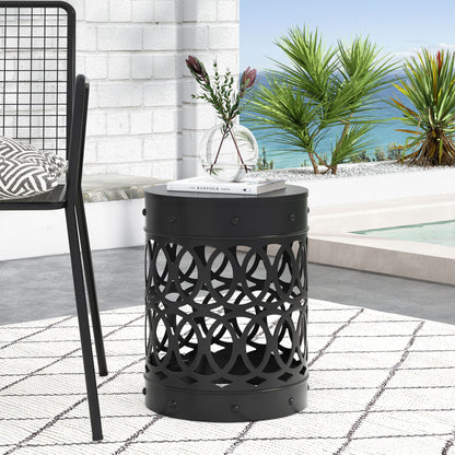 Large Outdoor Metal End Table with Floral Cut