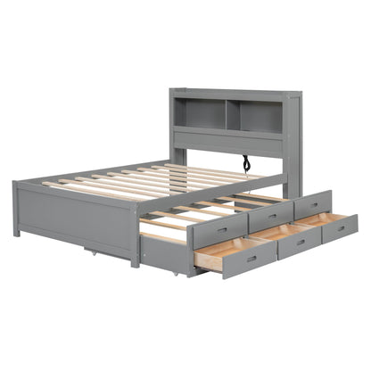 Full size platform bed with trundle, gray finish, built-in shelves and drawers HouseOfZazla on Tampa Home & Garden Store