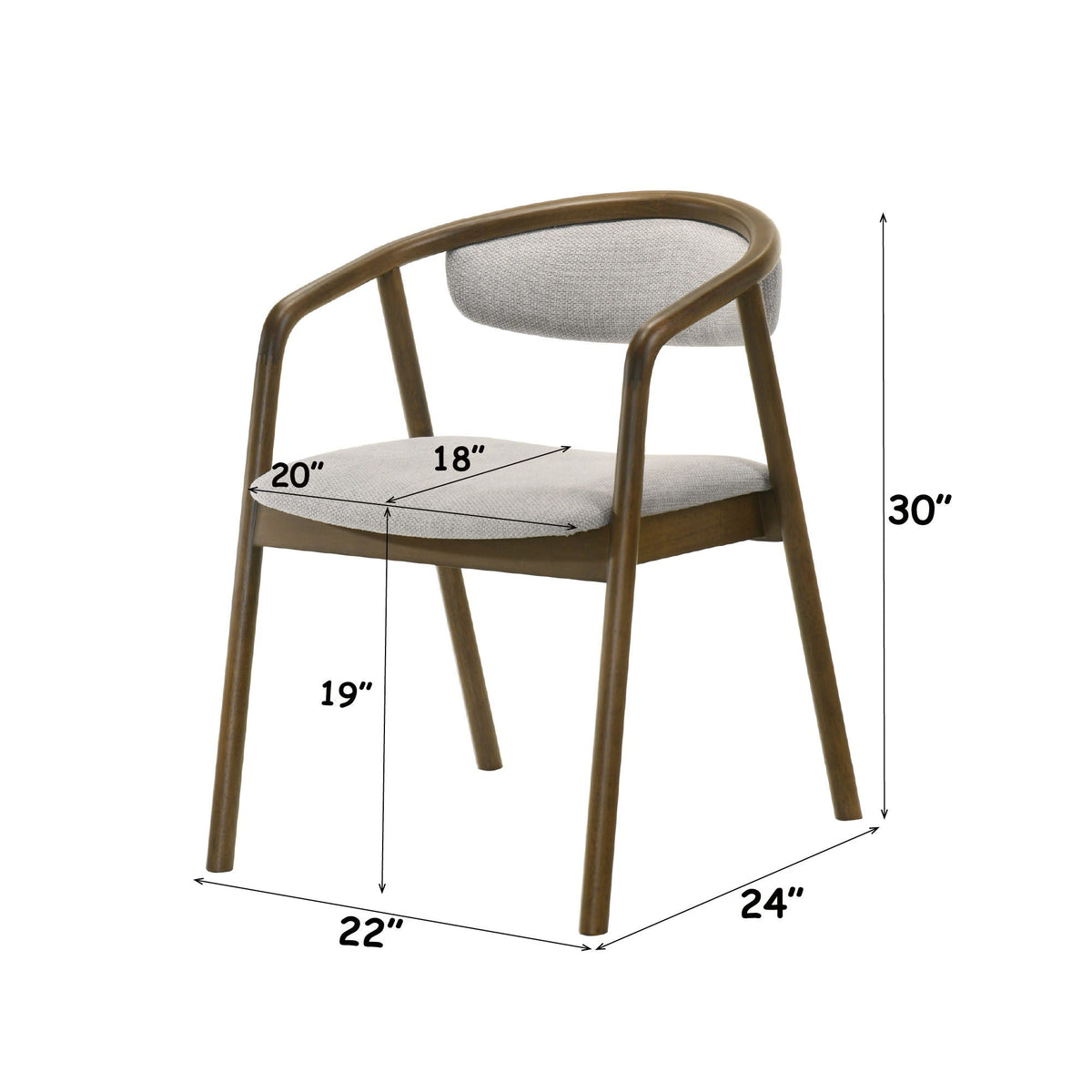 Delina Side Chair gray fabric upholstered seat with walnut wood frame and curved arms on Tampa Home & Garden Store