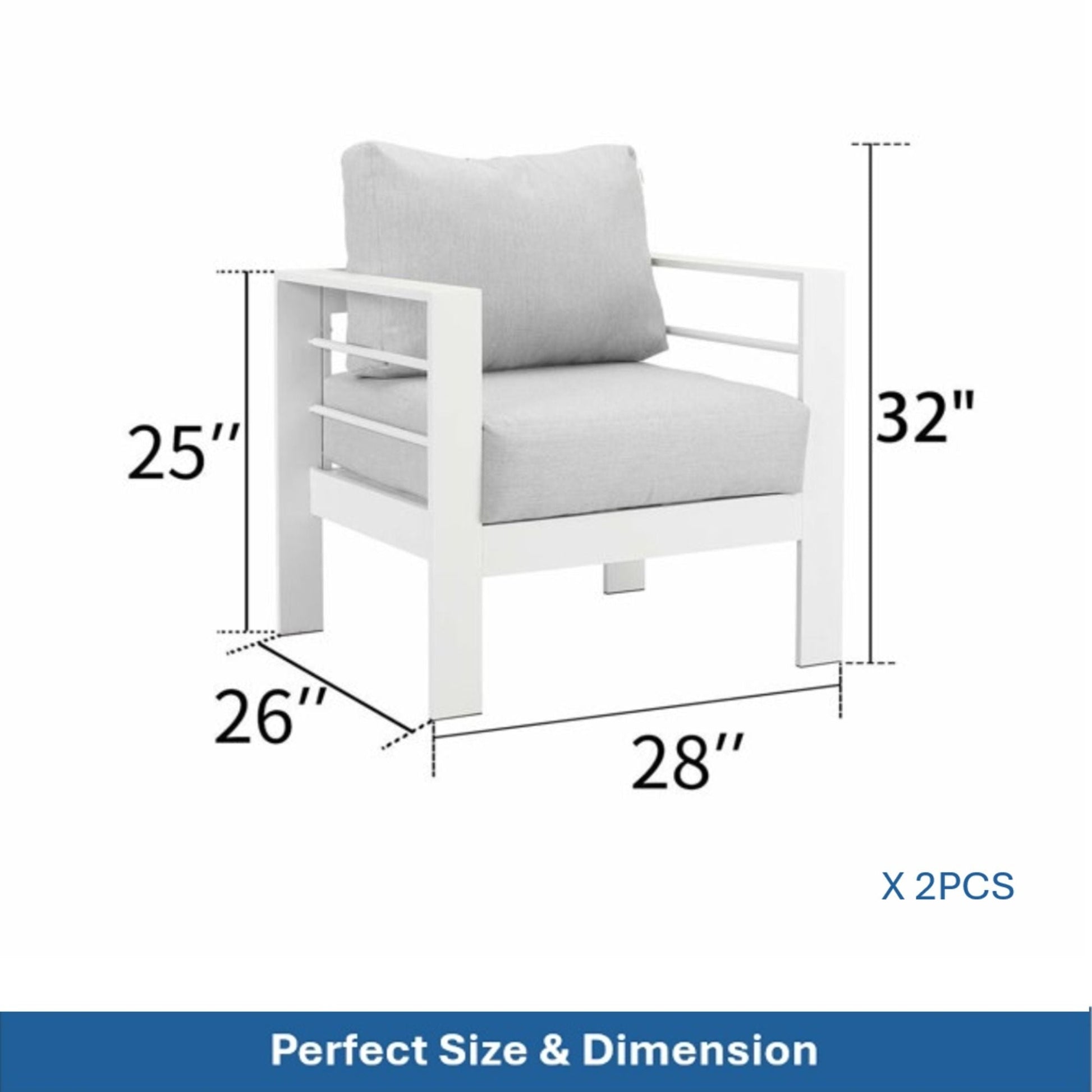 Modern Patio Armchairs & Thick Cushions 2-pc set white frame gray cushions HouseOfZazla on Tampa Home & Garden Store