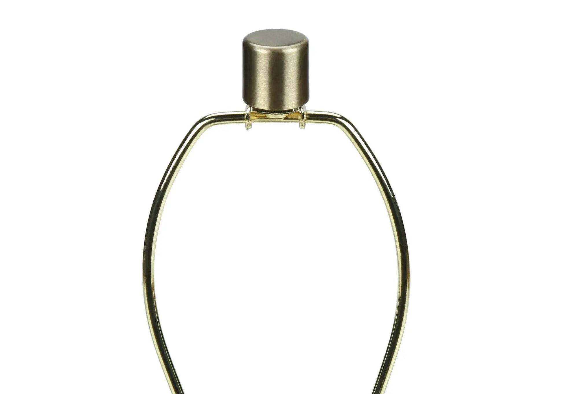 Table lamp close-up with brass-finish top finial and curved gold frame, contemporary design on Tampa Home & Garden Store