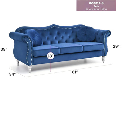 Hollywood Sofa with Glam Tufted Nailhead Trim
