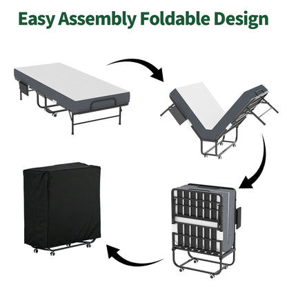 75 Inch Folding Bed with 5 Inch Memory Foam Mattress HouseOfZazla foldable bed with wheels on Tampa Home & Garden Store