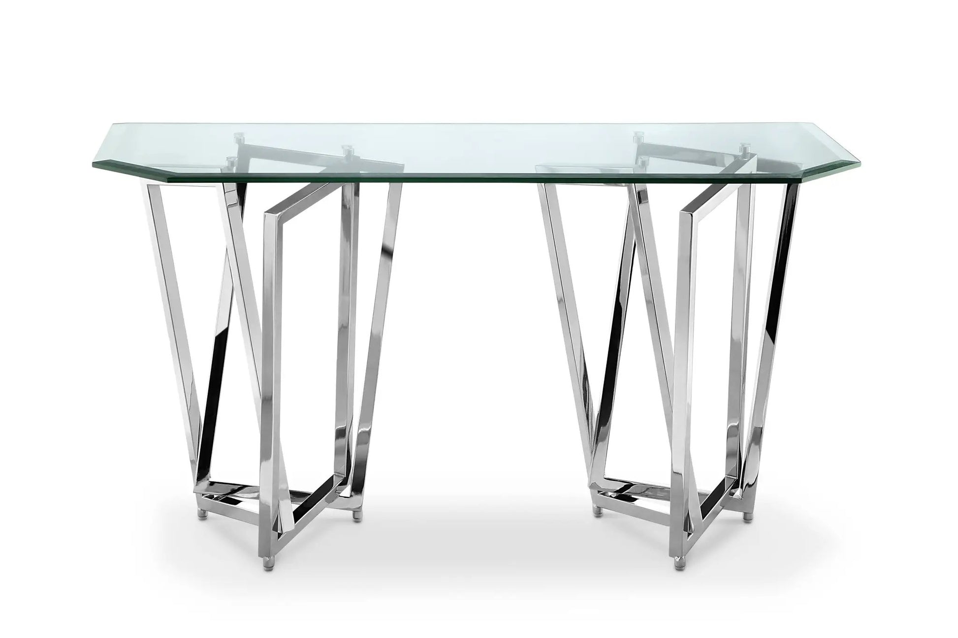 Lenox Square rectangular sofa table chrome finish with glass top by Unique Piece Furniture on Tampa Home & Garden Store