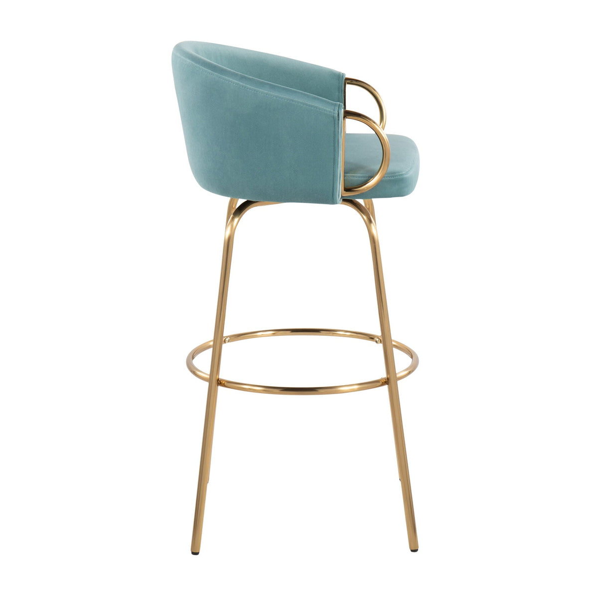 Claire Fixed Height Bar Stool teal velvet with round gold metal footrest by HouseOfZazla on Tampa Home & Garden Store