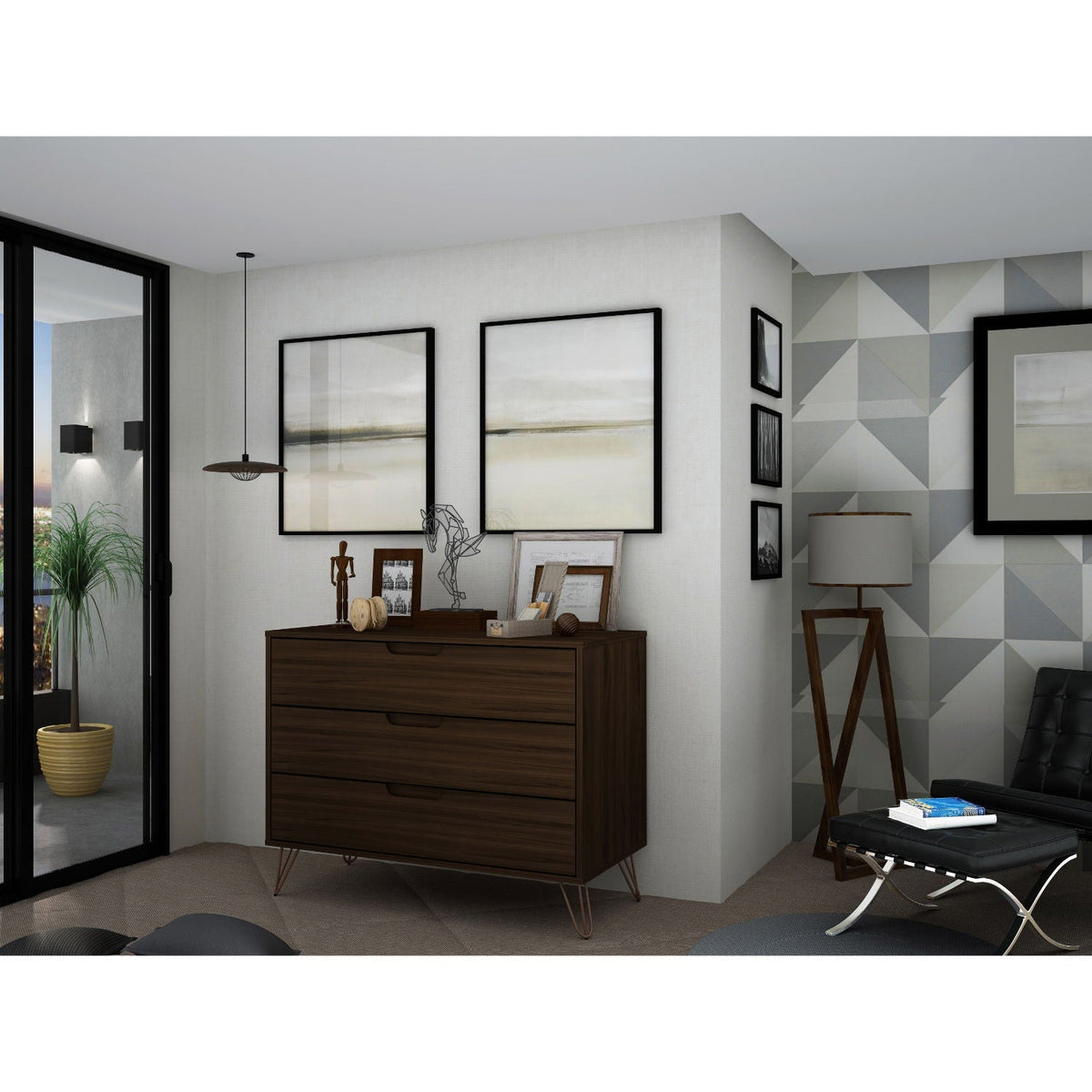 Rockefeller 3-Drawer Dresser in dark walnut wood with splayed legs by HouseOfZazla on Tampa Home & Garden Store