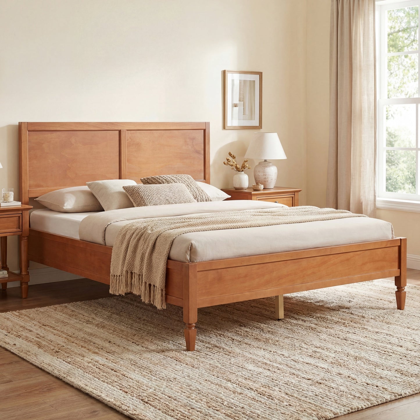 Queen Wood Platform Bed Frame with Headboard