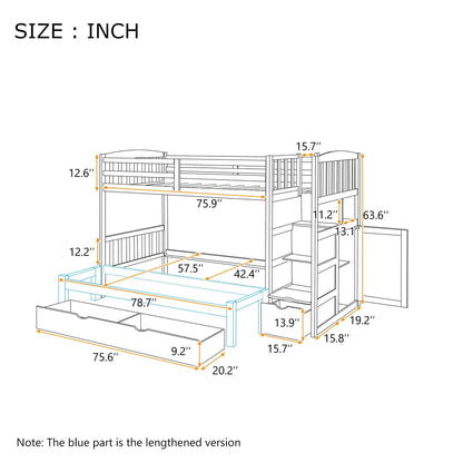 Bunk bed with storage shelves and drawers; wooden frame, convertible bottom bed on Tampa Home & Garden Store