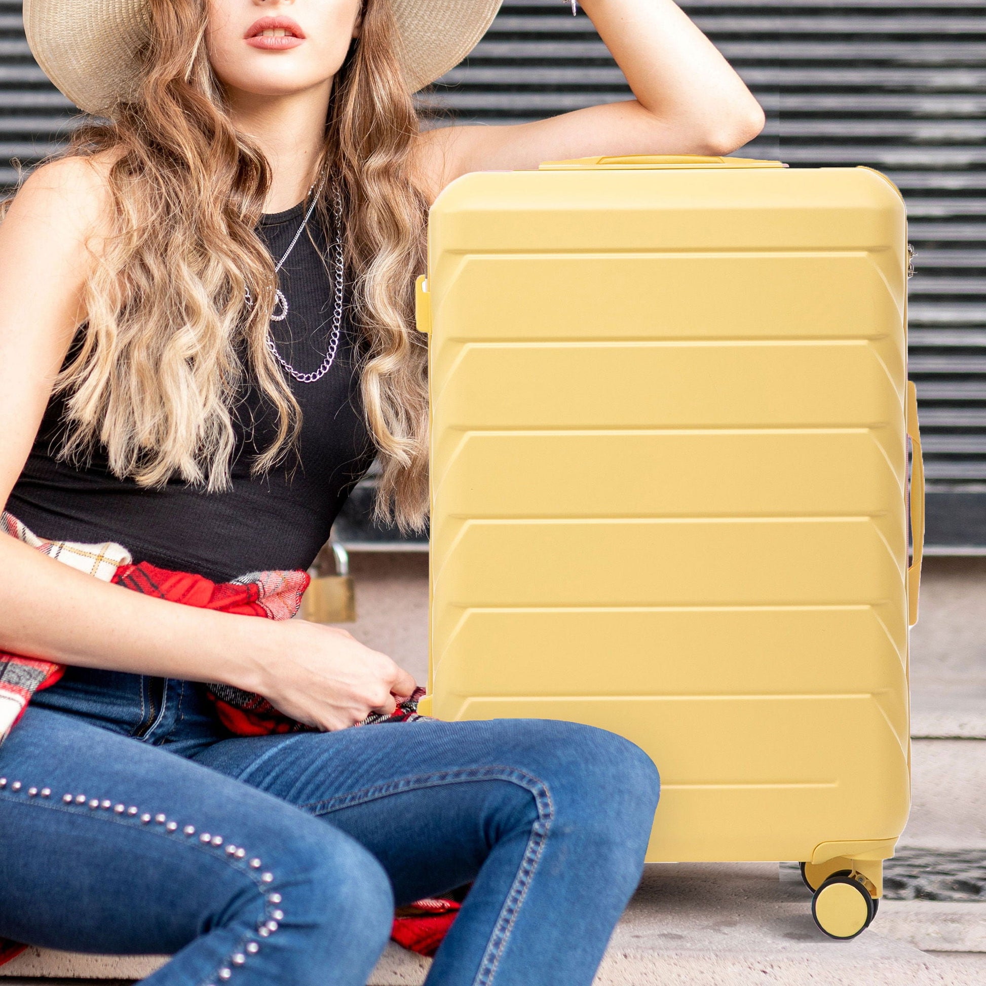 Spinner luggage in yellow hard-shell with combination lock by HouseOfZazla on Tampa Home & Garden Store