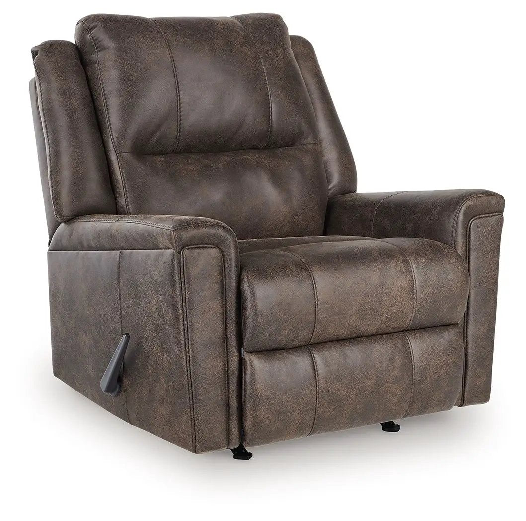 Lixtowel Rocker Recliner by Unique Piece Furniture in brown distressed leather with lever on Tampa Home & Garden Store