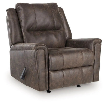 Lixtowel Rocker Recliner by Unique Piece Furniture in brown distressed leather with lever on Tampa Home & Garden Store