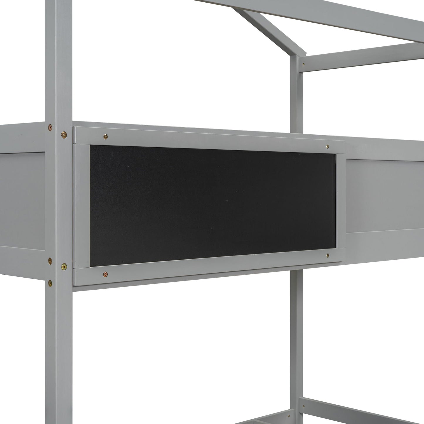 HouseOfZazla gray bunk bed frame with black chalkboard panel front on Tampa Home & Garden Store