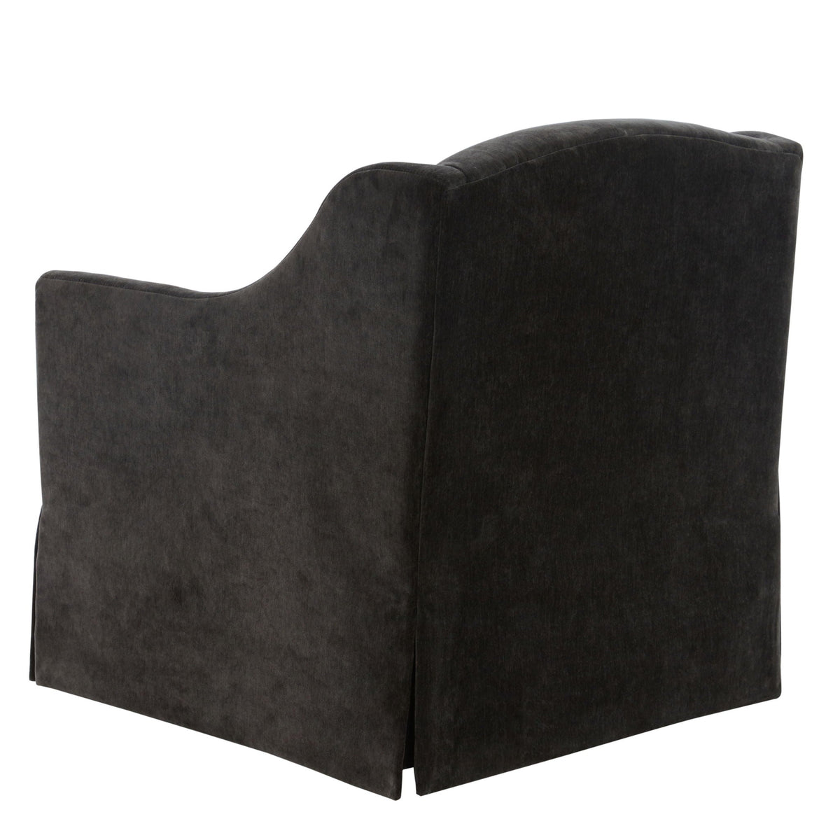 Skirted swivel accent chair by HouseOfZazla with 360° swivel base in dark charcoal velvet on Tampa Home & Garden Store