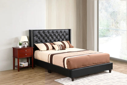 Upholstered Nailhead Trim Chic Bed with tufted black headboard Unique Piece Furniture on Tampa Home & Garden Store