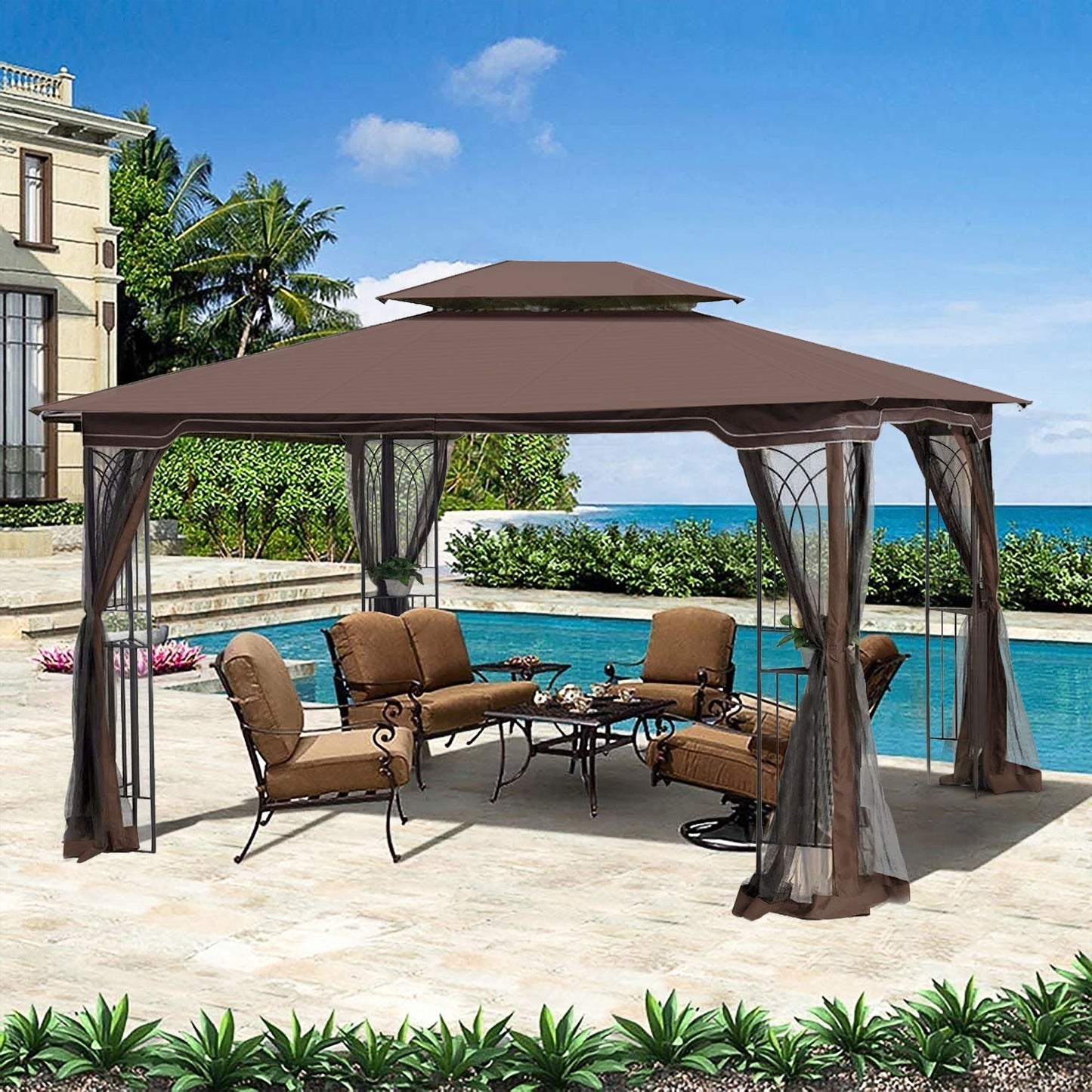 13x10 Outdoor Gazebo Canopy With Double Roof