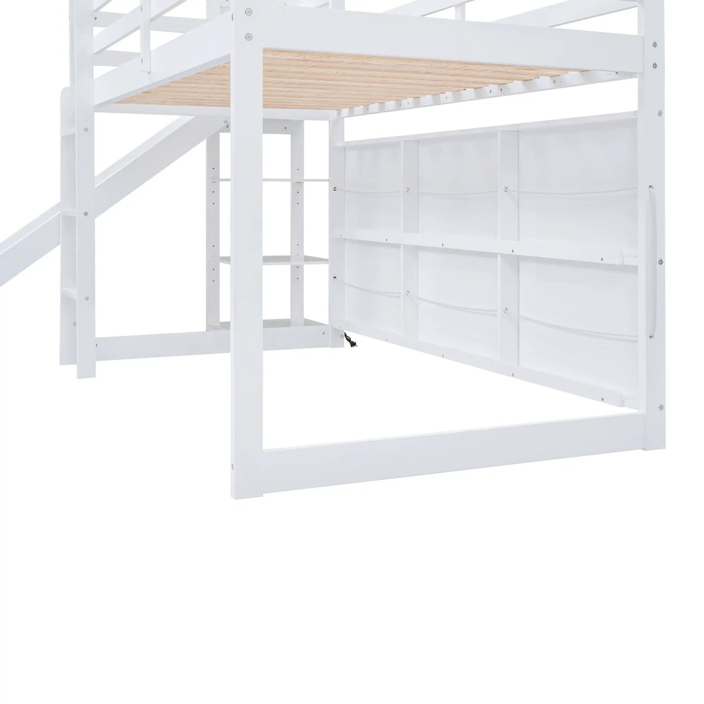 House Loft Bed with Slide and Storage Shelves